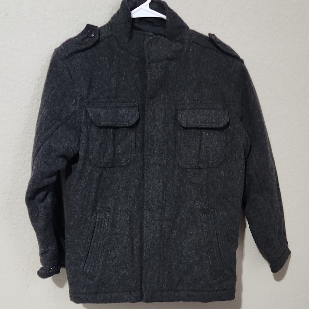 Gap Kids Coat Size XL Gray Lambs Wool Blend Jacket